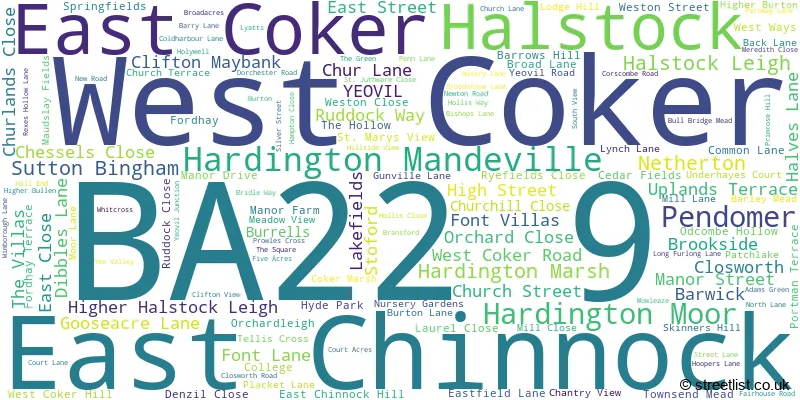 A word cloud for the BA22 9 postcode